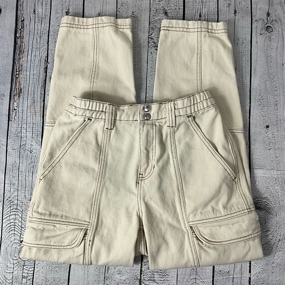 PACSUN Cream Colored Denim Cargo Pants